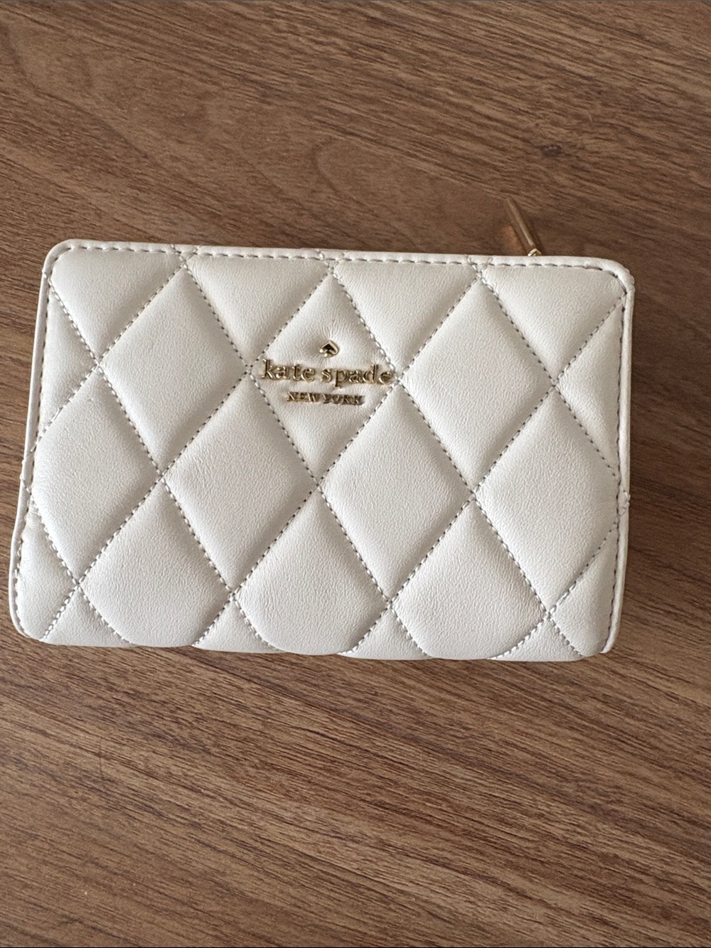 kate spade White Carey Smooth Quilted Leather Wallet with Gold Hardware